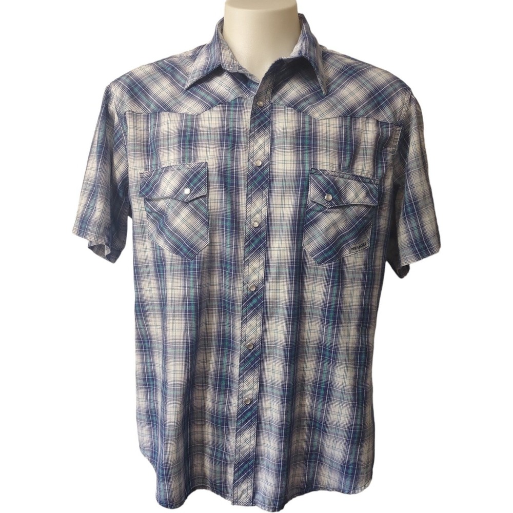 Wrangler Wrancher Shirt Mens XL Western Aztec Pearl Snap Short Sleeve Cowboy Top